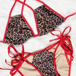 Strappy, cheetah, flashy, sexy bikini. Multiway, custom made, made to order, unique swimwear.