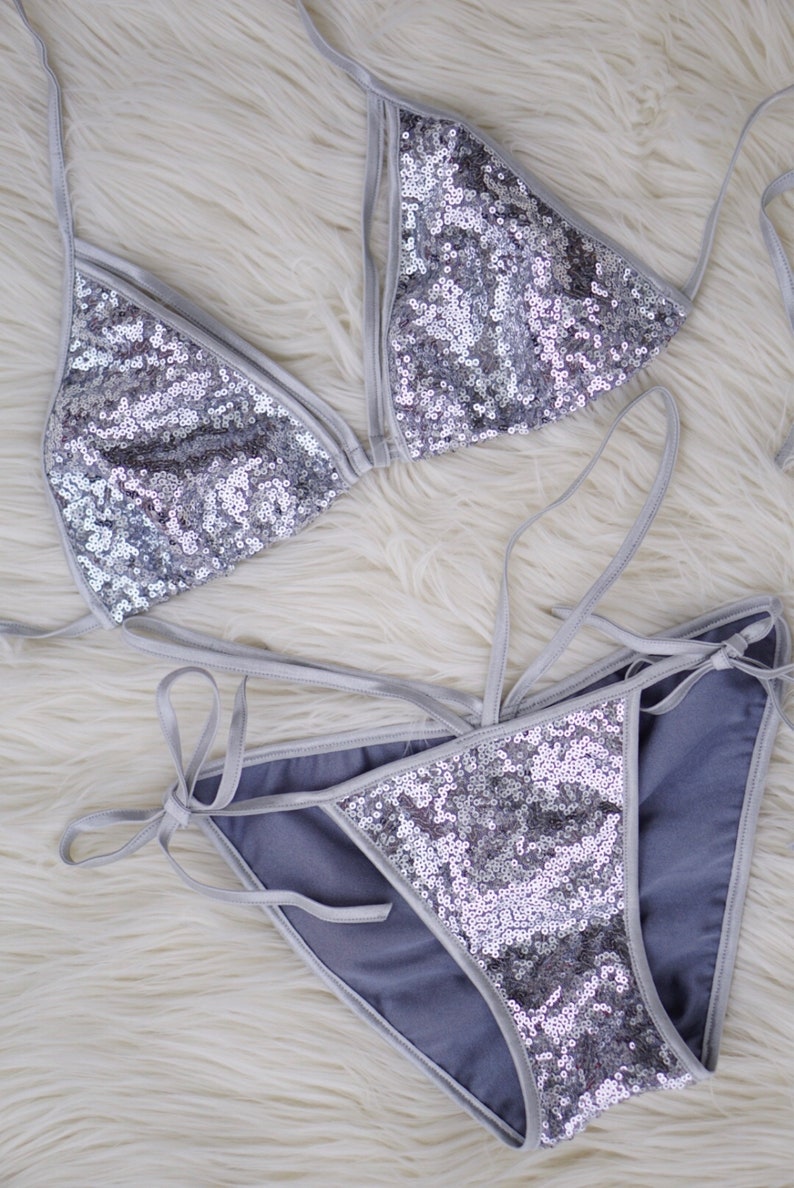 Sequin Strappy Silver Bikini. Made to Order Unique Sexy Etsy