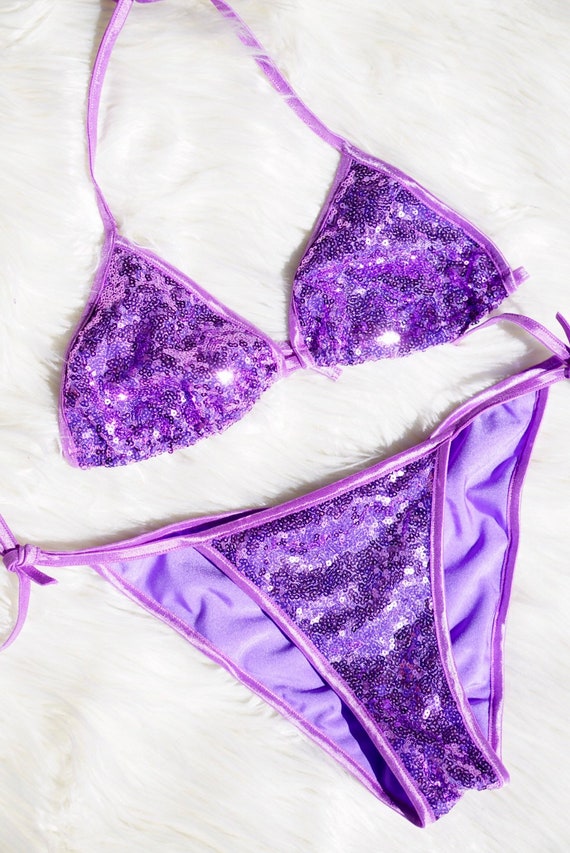 Sexy lentejuelas brillante bling bikini morado. Hecho a pedido trajes de bano unicos. Etsy Mexico