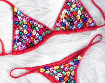 Sexy, bling, red, crystal bikini.