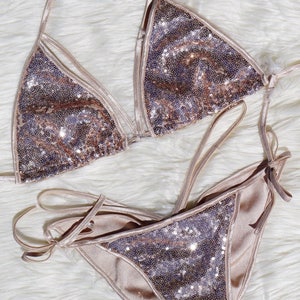 Sequin Bikini. Unique, Strappy, Fashion Swimwear. Sexy, Handmade, Made