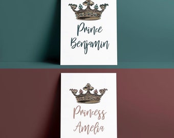 Gepersonaliseerde Prins / Prinses Naam Art Print, Gepersonaliseerd, Custom, poster, kroon, kinderkamer, kinderkamer