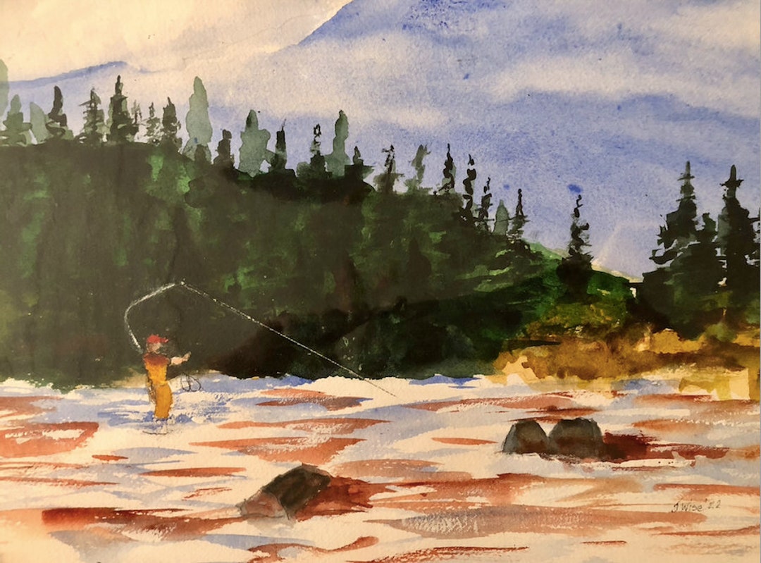 Fly Fishingwatercolor Painting Etsy