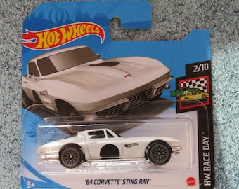 Hot Wheels '64 Corvette Stingray White HW Race Day  Perfect Birthday  Gift Role Playing Miniature Toy Car