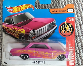 Hot Wheels 1963 Chevy II Pink Hw Flames Perfect Birthday Gift Rare Miniature Collectable Model Toy Car