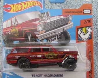 Hot Wheels '64 Nova Wagon Gasser Red HW Muscle Mania  Perfect Birthday  Gift Miniature Collectable Model Toy Car