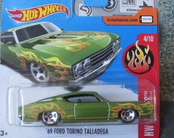 Hot Wheels '69 Ford Torino Talladega Green HW Flames  Perfect Birthday  Gift Role Playing Miniature Toy Car