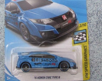 Hot Wheels  Honda Civic Type R Blue Bisimoto HW Speed Graphics Perfect Birthday GiftPerfect Birthday Gift Miniature Toy Car