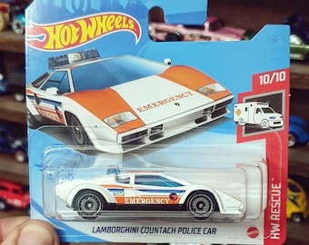 Hot Wheels Lamborghini Countach Treasure Hunt Police Car White HW Rescue Perfect Birthday  Gift Rare Miniature Collectable Model Toy Car