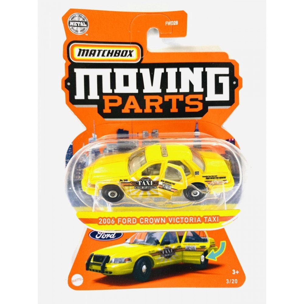 Rare Yellow Matchbox Moving Parts Ford Crown Victoria Taxi