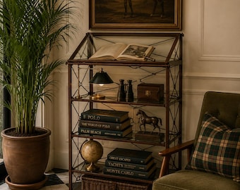 Vintage 1970s Glass Étagère | Brass Display Shelf | Hollywood Regency Style