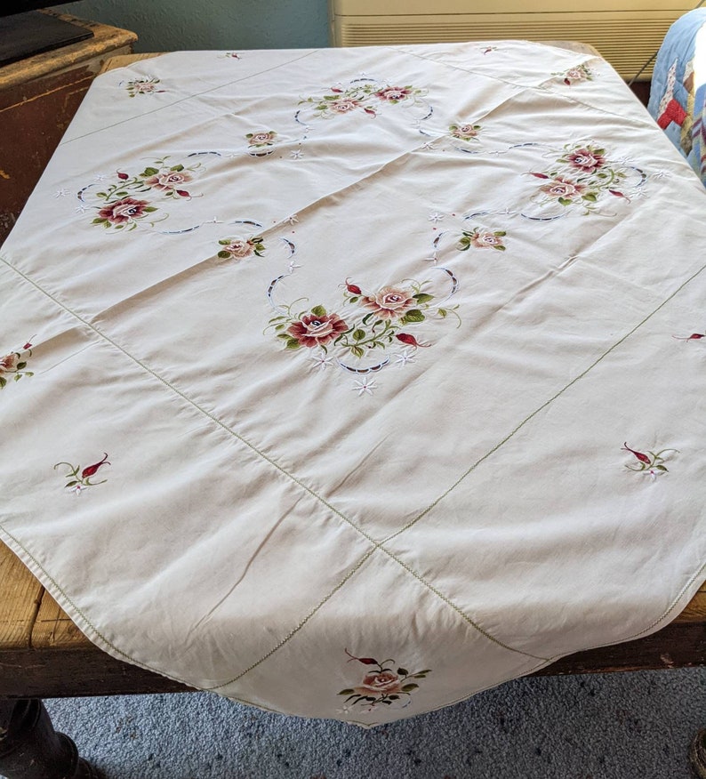 Tablecloth Retro Vintage Large Floral Embroidery Tablecloth Etsy