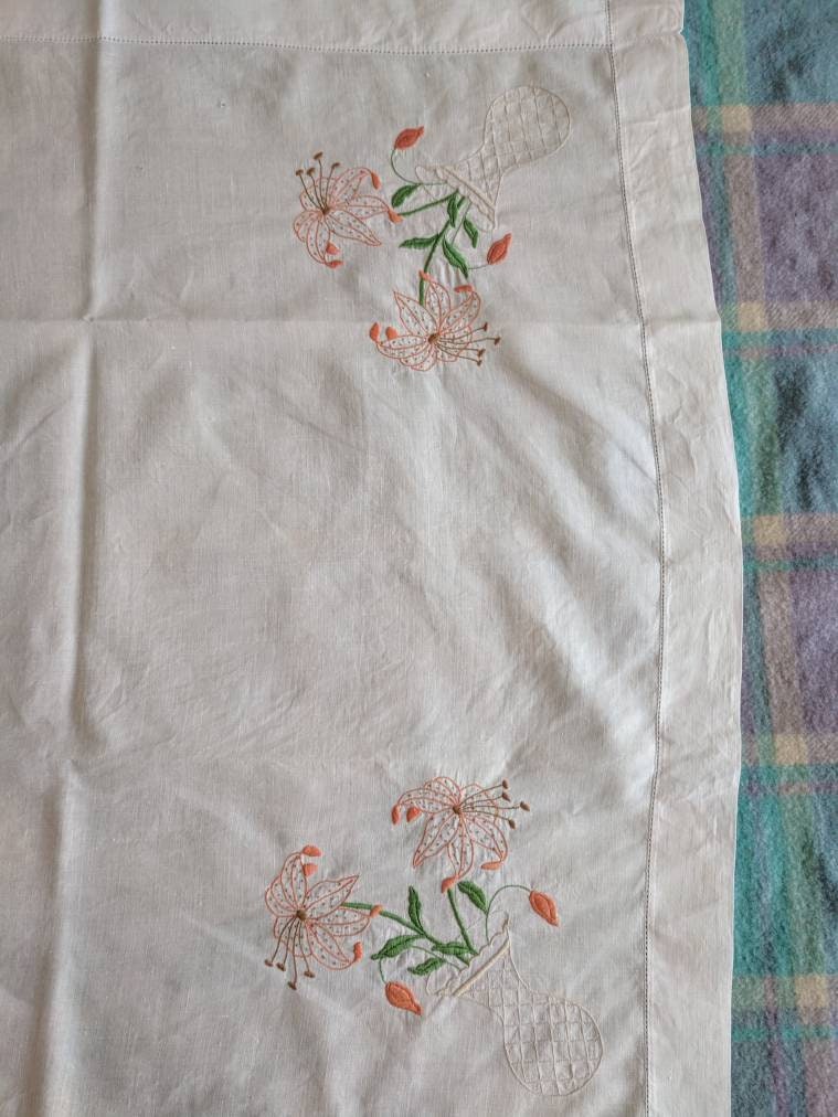 Tablecloth Embroidered Tiger Lilies Vintage Retro Orange | Etsy
