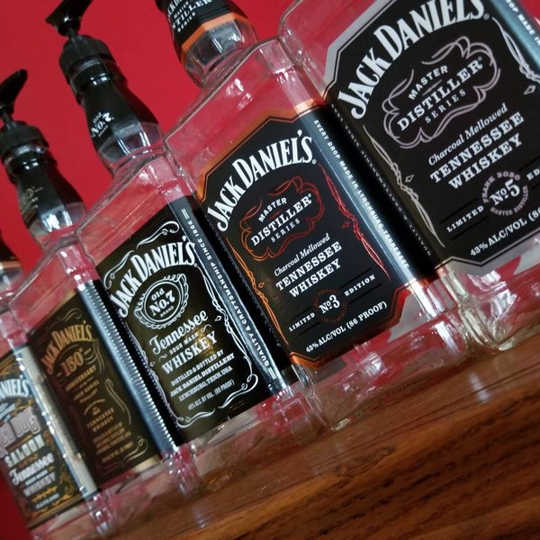 SPECIAL EDITIONS! Jack Daniels Liquor Bottle  750 ml OR 1L Soap Dispenser Recycled Liquor Bottle- Man Cave - Bar decor - Bathroom Decor