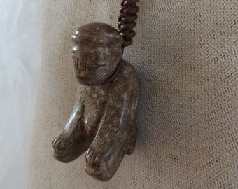 NEOLITHIC HONGSHAN CULTURE Ancient Style Jade, Brown Leather Cord Handwoven, Jade Bead, Unisex Necklace, Unique, One of a Kind.