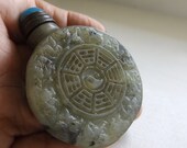 OLD JADE SNUFF Bottle Carved w Chinese Zodiac Symbols, Blue Agate Brass Lid w Spoon, Rare, Unusual, Unique, One of a Kind