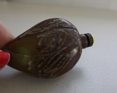 OLD JADE SNUFF Bottle Shape of a Peach, Yellow Agate Brass Lid w Long Thin Spoon Inside, Rare, Unusual, Unique