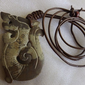 JADE DRAGON PENDANT on Brown Handwoven Leather Cord Necklace, Unisex Necklace, Unusual, Unique, One of a Kind.