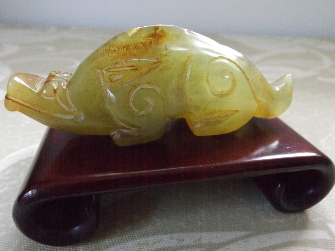 JADE DRAGON FIGURINE Light Green Color He Has an Interesting Etsy