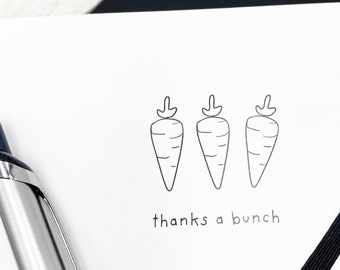 thanks a bunch, handmade greeting card, thank you card, cute vegetables, baby gift thanks, wedding thank you, shower thank you, carrots