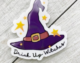 drink up witches sticker, decal for laptop, decal for iphone, sticker for iPad, witches sticker, witch hat, Halloween sticker for her