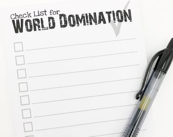 Feminist's World Domination Check List notepad, stationery