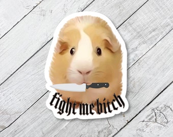 guinea pig, fight me bitch, pig with knife, pig sticker, cute animal sticker, waterproof laptop label, animal lover, glossy vinyl