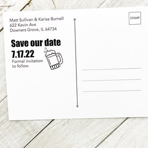 free beer save the date postcard, brewery wedding announcement, custom save the date cards, funny save the date, wedding post card image 2