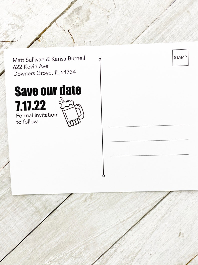 free beer save the date postcard, brewery wedding announcement, custom save the date cards, funny save the date, wedding post card image 2