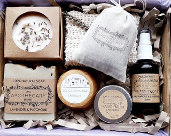 Deluxe Lavender Gift Box | Calming Lavender Aromatherapy Set | De-stress and Relaxing Luxury Pamper | Self Care for Her | Gifts for women