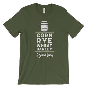 Bourbon Ingredients Olive Green Unisex T-Shirt | Whisky Shirt / Gifts for Boyfriend / Guy Shirt / Dad TShirt / Drinking Tshirt / Graphic Tee