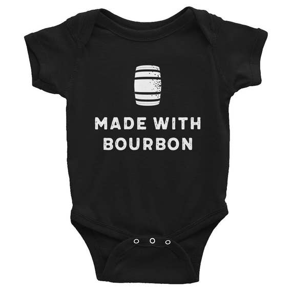 Made With Bourbon Baby Onsie Black | Funny Onsie / Baby Shower Gift / Baby Shower Joke / Baby Announcement / Surprise Baby Gift