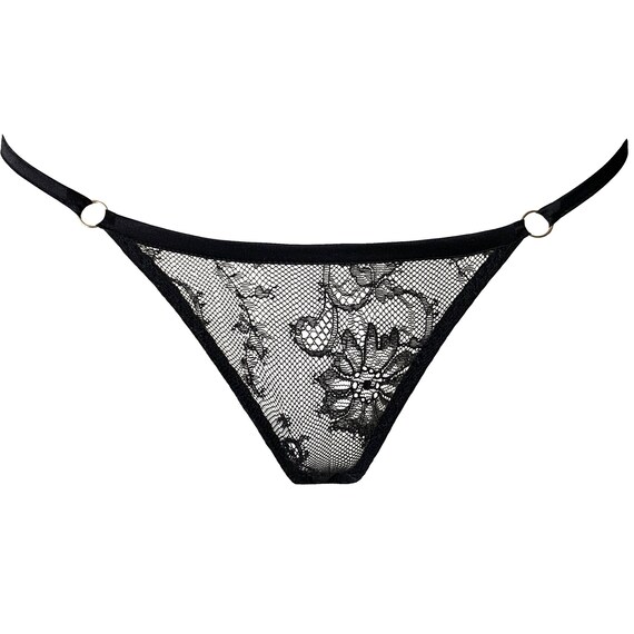Tanga negra transparente Lencer a de seda y encaje franc s hecha