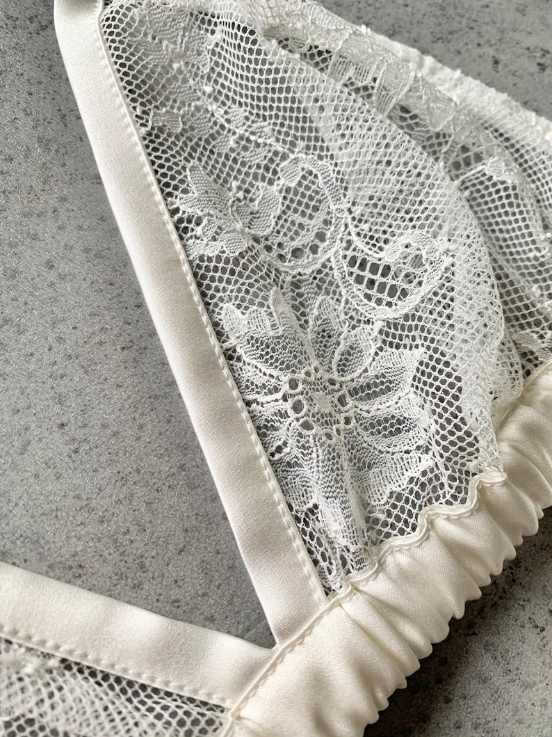 Ivory Lace Bralette Silk Satin and Sheer French Leavers Lace Etsy
