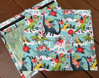 VINYL Cross Stitch Embroidery Needlepoint Storage Project Bag Digital Rebel Without A Claus Rawring Holiday Dinosaurs Multi Christmas Theme