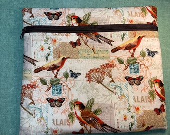 Lined Cross Stitch Embroidery Needlepoint Storage Project Bag "Oak Avenue Birdsong Symphony Parchment"  Thread Bed One Set