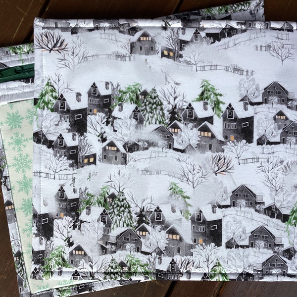 VINYL Cross Stitch Embroidery Needlepoint Storage Project Bag Christmas Village Winter Village Winter Theme