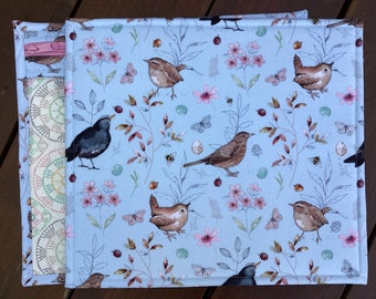 VINYL Cross Stitch Embroidery Needlepoint Storage Project Bag &quot;Birdsong&quot; In light blue with Lori Holt #StitchAllTheThings Centre Front