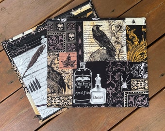 VINYL Cross Stitch Embroidery Needlepoint Storage Project Bag Nevermore Collection Collage Urban Grit Black Old Script  Made To Order