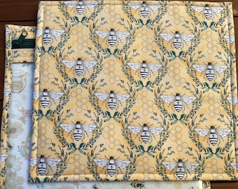 VINYL Cross Stitch Embroidery Needlepoint Storage Project Bag "Queen Bee" With Home Sweet Home Beehives In Front