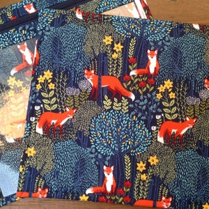 VINYL Cross Stitch Embroidery Needlepoint Storage Project Bag One Tone Into The Woods Foxes Beautiful Quilting Cotton Vinyl Project Bag