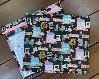 VINYL Cross Stitch Embroidery Needlepoint Storage Project Bag Contempo At Home Home Sweet Home Black With Sweet Words In White Centre Front