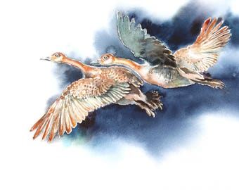 Canada Geese Watercolour Giclee Print- Flying Geese Fine Art Print