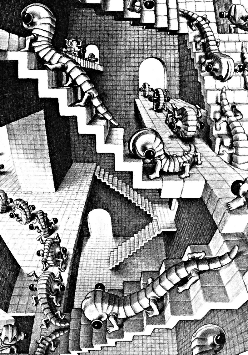 M. C. Escher House Of Stairs Graphic Poster 1951 Imp-Art Vintage Print Stairways Maurits Escher Fantasy Illustration Larger Poster image 2