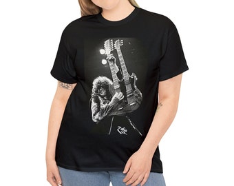 Jimmy Page with Gibson Double Neck Guitar, Led Zeppelin, Black Unisex T-Shirt, Jimmy Page Tee, Led Zeppelin T-Shirt, Jimmy Page Gift