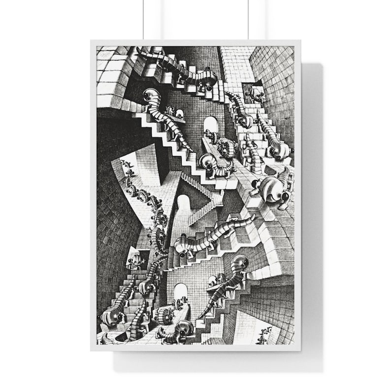M. C. Escher House Of Stairs Graphic Poster 1951 Imp-Art Vintage Print Stairways Maurits Escher Fantasy Illustration Larger Poster image 1