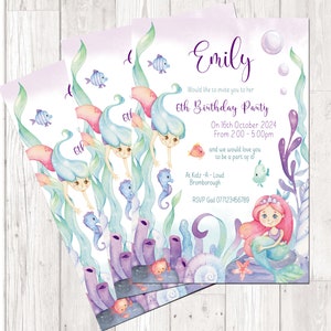 Personalized Mermaid Birthday Party Invitations, Under the Sea (10 pack)