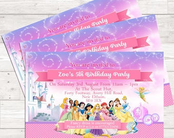 Beautiful Personalized PRINCESSES PRINCESS birthday party invitations girls pink colour x10 including white envelopes.
