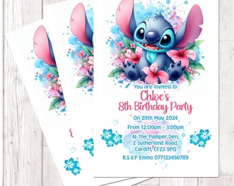 Bright Personalized Stitch Birthday Party Invitations Pastel Colour x10 (TEN) Including White Envelopes