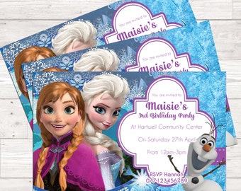 Beautiful Personalized FROZEN Elsa Anna Olaf  Birthday Party Invitations invites  x10 including white envelopes